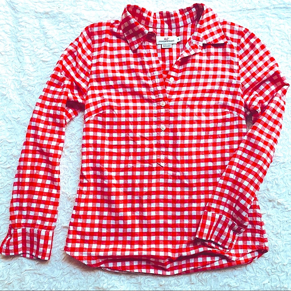 Red Plaid Flannel Vineyard Vines Button Blouse Top